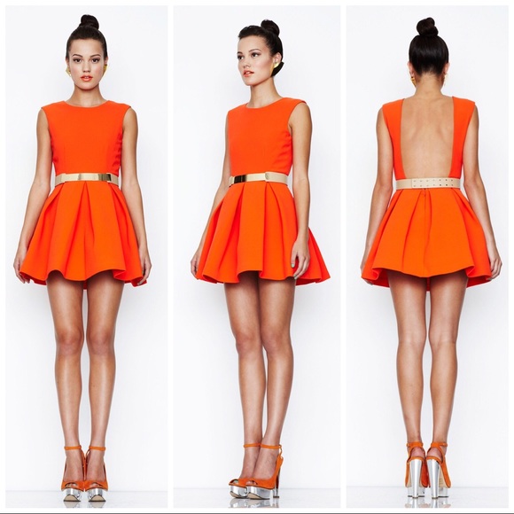 [AQ/AQ] Orange Structured Skater Floyd Dress - Picture 7 of 8